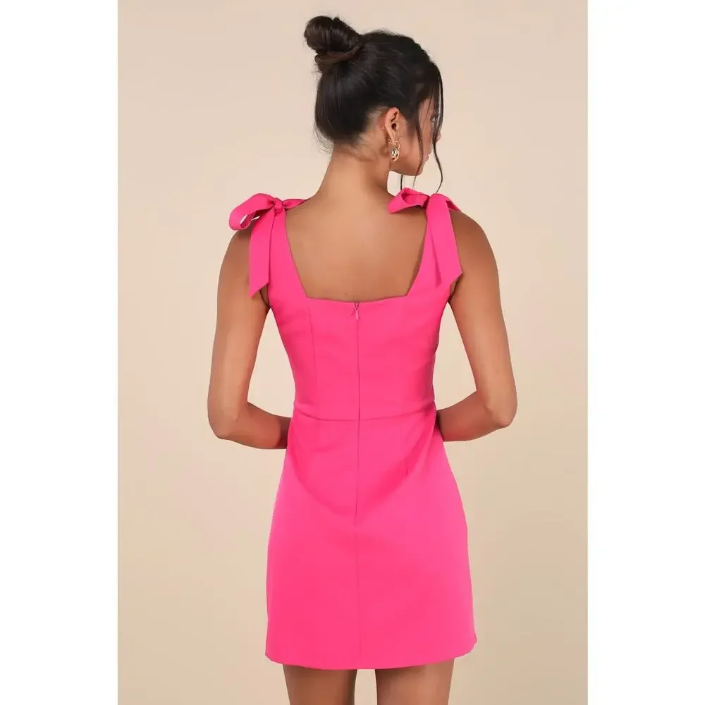 NWT Lulus Your Sweetie Fuchsia Tie-Strap Mini Dress Pink Party Cocktail Size S - Picture 4 of 6
